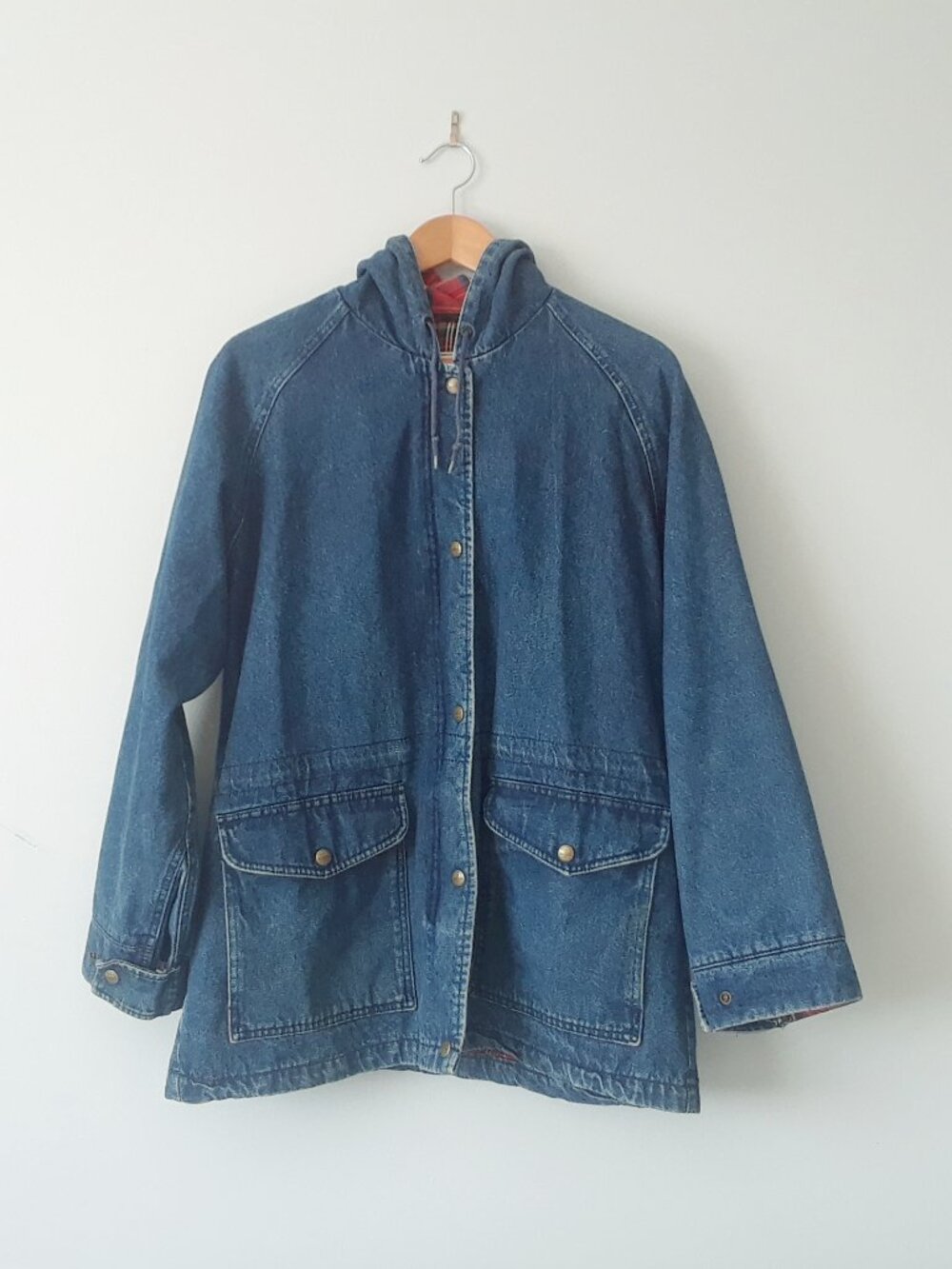 Vintage 80s 90s LL Bean Denim + Plaid Jacket - Picture 3 of 14